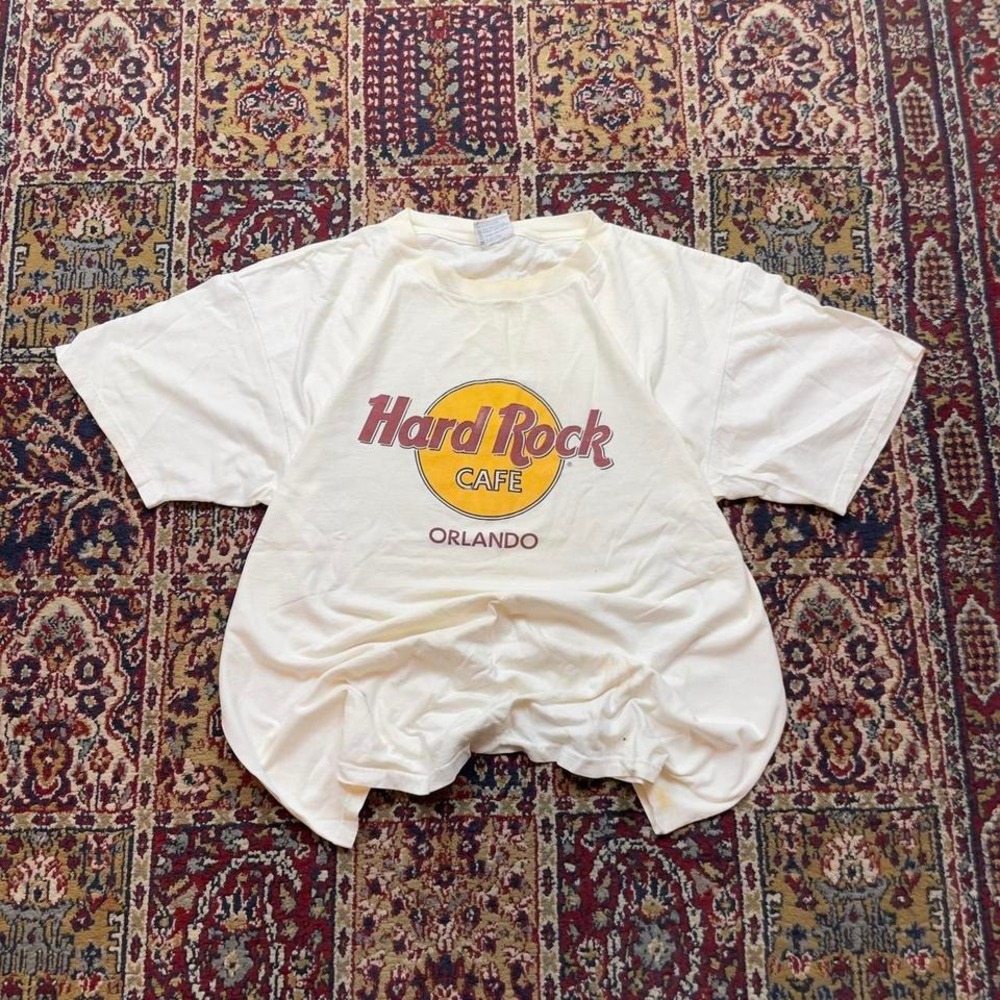 VTG 90s Hard Rock Cafe‎ Orlando Florida logo tshirt XL USA white gold red
